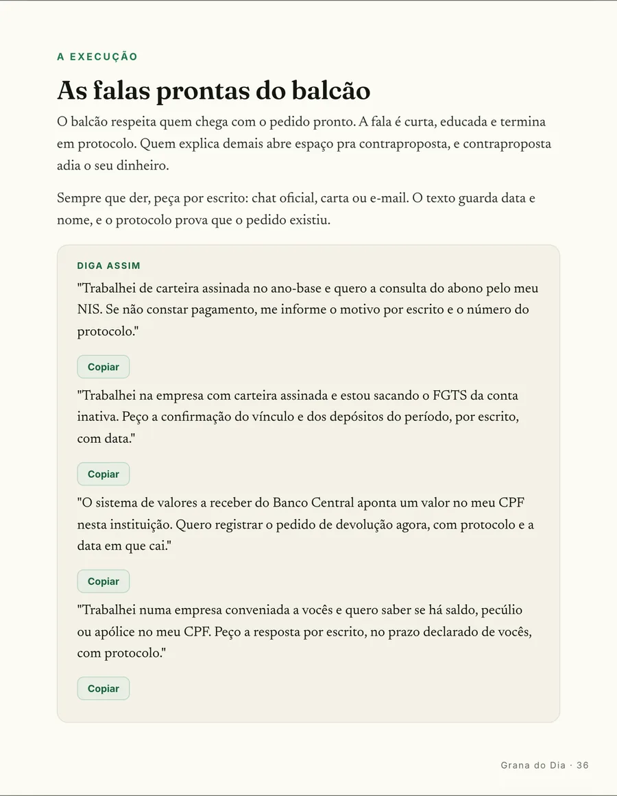 Falas prontas: As falas do balcão: pedido curto, educado e terminando em protocolo, prontas pra copiar